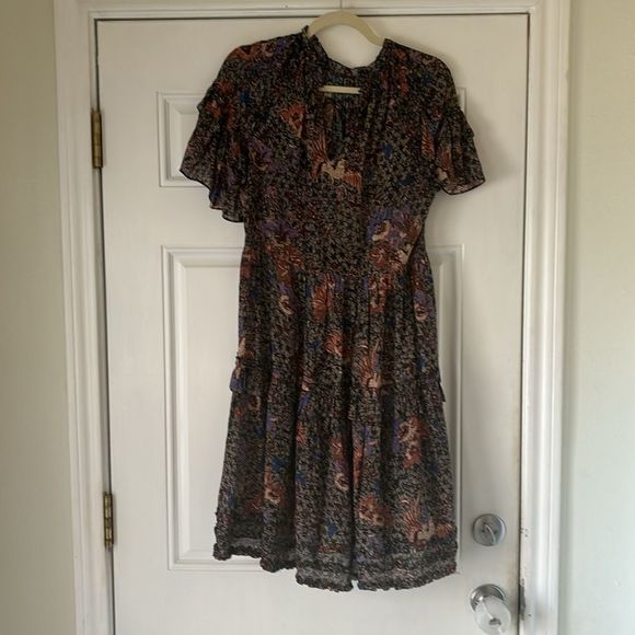 Ulla Johnson Midi Ruffle Floral Delia Jet Sunburst Floral Dress Size 2 - Picture 5 of 7